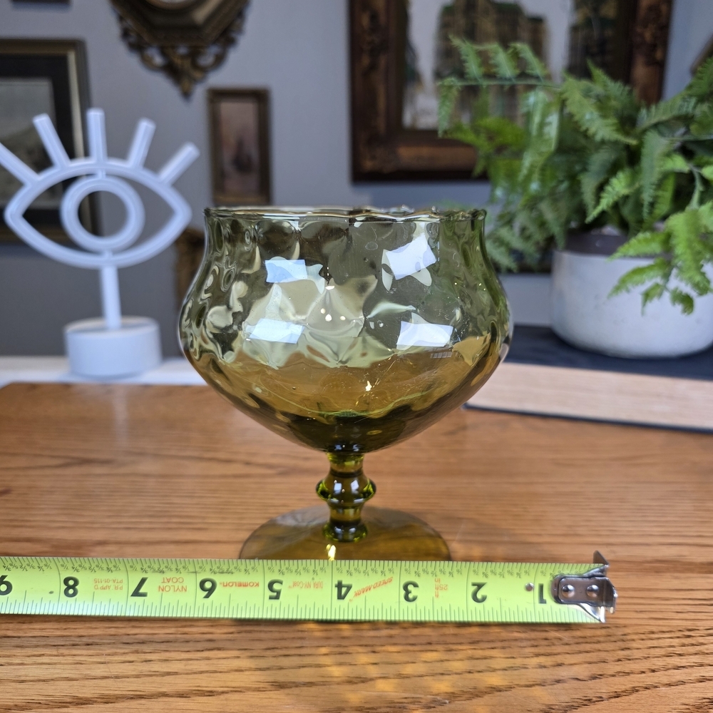 Vintage Indiana Glass Olive Green Thumbprint Pedestal Bowl MCM Candy Dish 6" - Picture 9 of 9